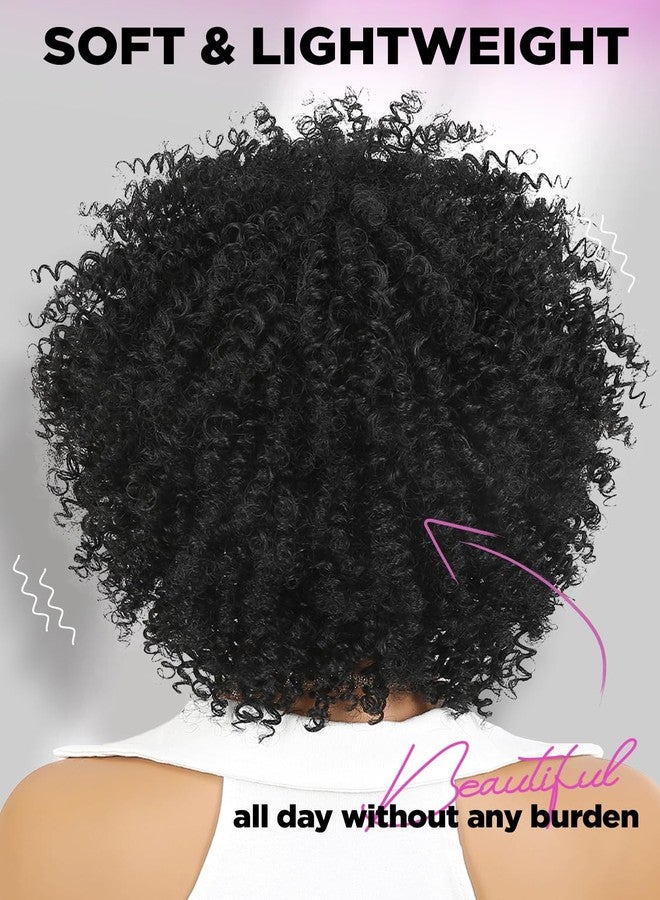 WIGER Short Afro Bouncy Curly Headband Wig Kinky Curly Wigs with Headbands Black Attached Afro Curly Headband Wigs Synthetic Afro Wigs(1B#) - Image 5